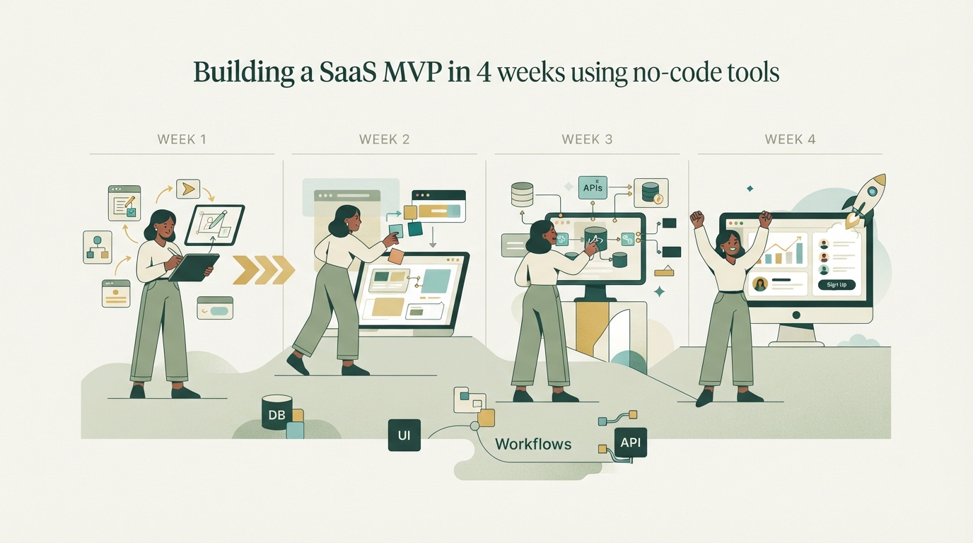Illustration zu SaaS MVP in 4 Wochen mit No-Code Tools bauen