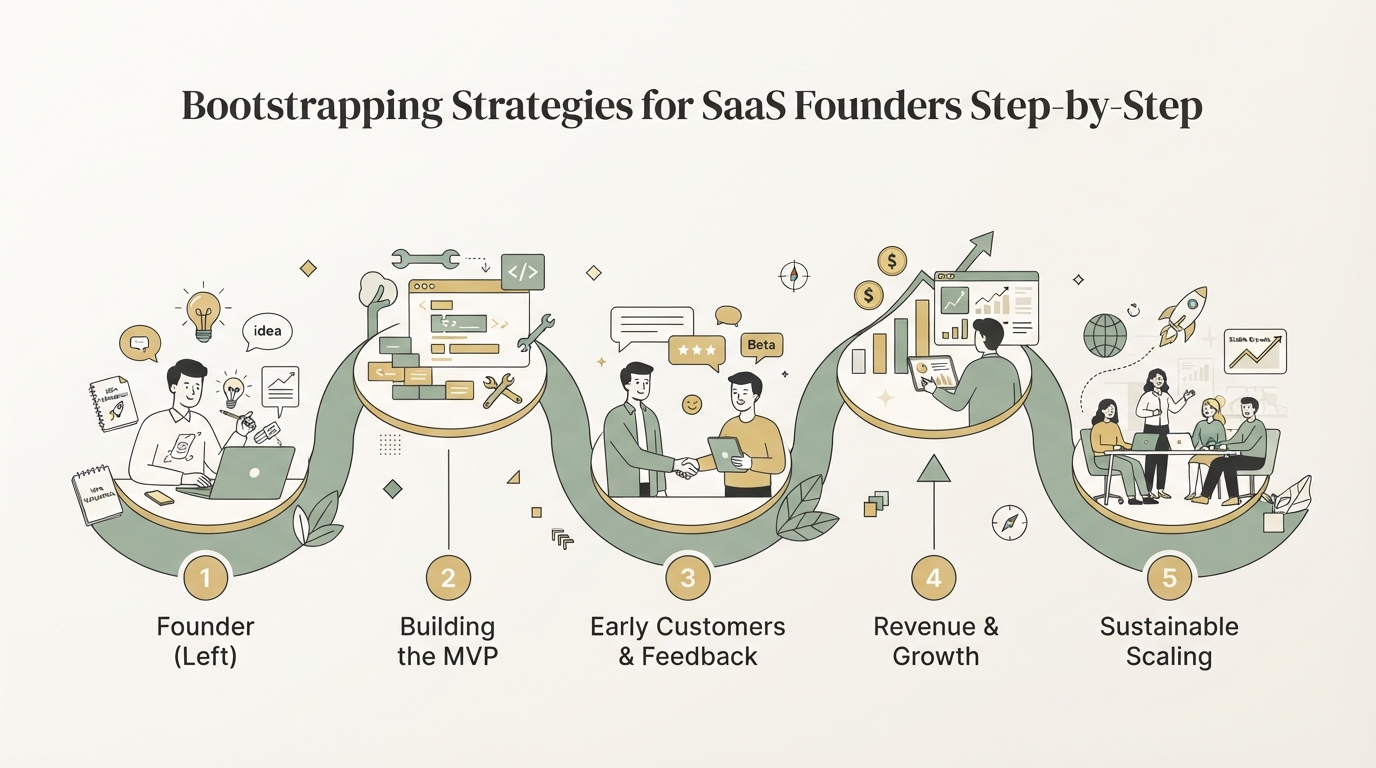 Illustration zu Bootstrapping Strategie für SaaS Gründer Schritt für Schritt