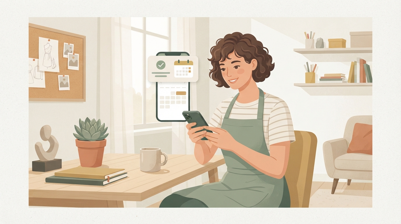 small business owner checking phone with automated appointment confirmation notification