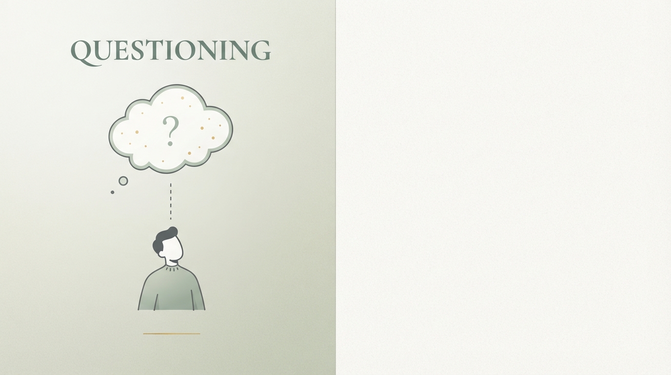 two-column comparison, left column icon of a lonely thought bubble labeled with a question