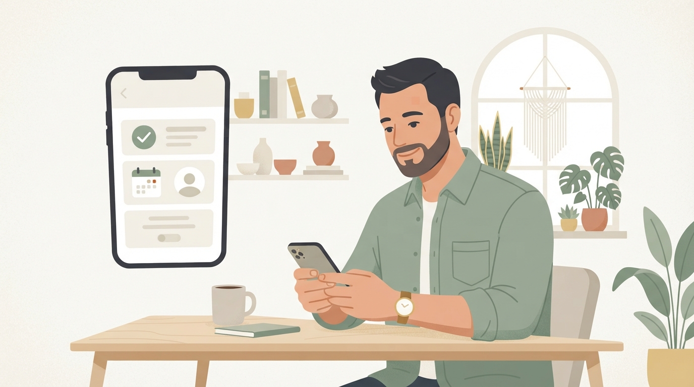 small business owner checking phone with automated appointment confirmation notification
